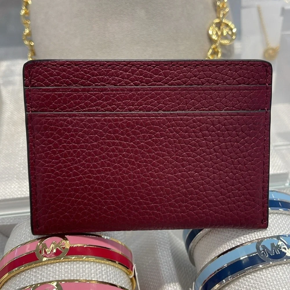 MICHAEL KORS Reed Large Pebbled Leather Card Holder Case Dark Cherry  NWT